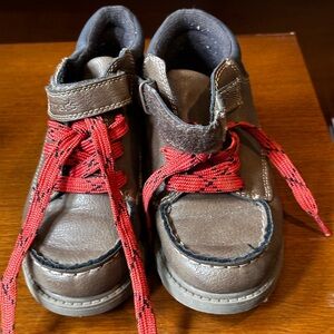 Brown and Red High-Top Boots